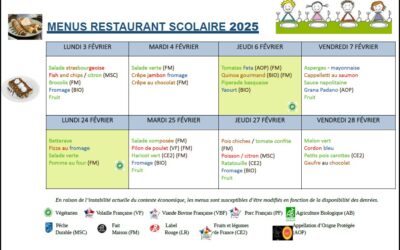 Menus du 3 au 7 février