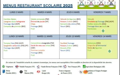 Menus du 3 au 14 mars