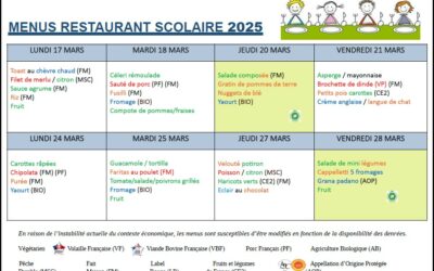 Menus du 17 au 28 mars
