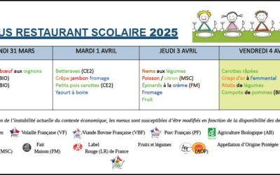 Menus du 31 mars au 4 avril
