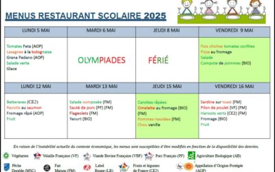 Menus du 5 au 16 mai