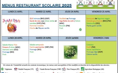 Menus du 22 avril au 2 mai