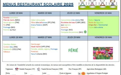 Menus du 19 au 30 mai