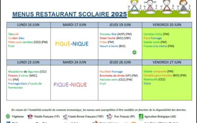 Menus du 16 au 27 juin
