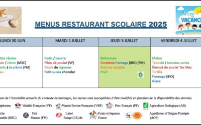 Menus du 30 juin au 4 juillet