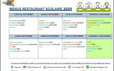 Menus du 1er au 12 septembre