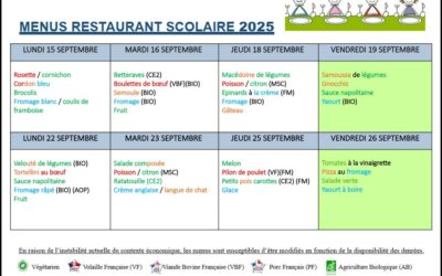 Menus du 15 au 26 septembre