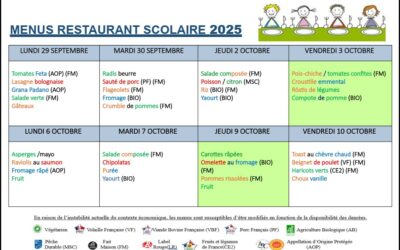Menus du 29 septembre au 10 octobre