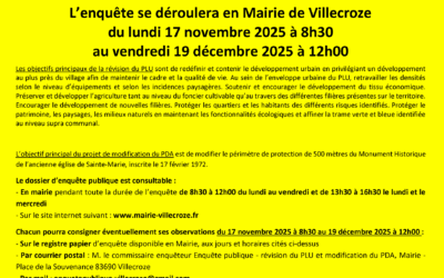 Avis d’enquête publique unique : révision du PLU (Plan local d’Urbanisme) et modification du périmètre délimité des abords du monument historique