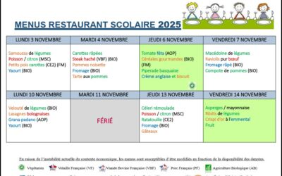 Menus du 3 au 14 novembre