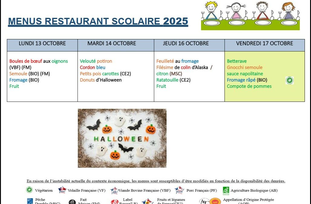 Menus du 13 au 17 octobre