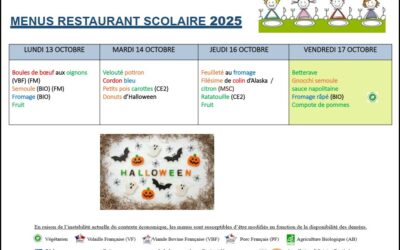 Menus du 13 au 17 octobre