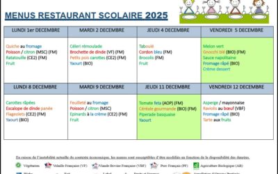 Menus du 1er au 12 décembre