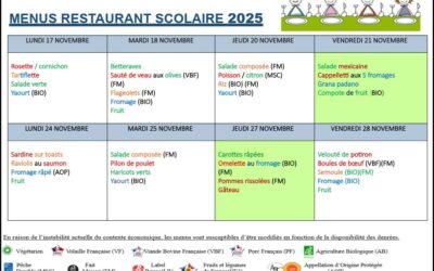 Menus du 17 au 28 novembre