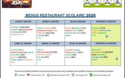 Menus du 5 au 16 janvier 2026