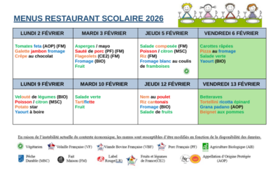 Menus du 2 au 13 février