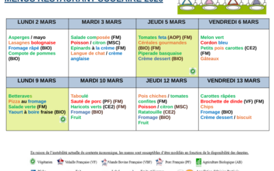 Menus du 2 au 13 mars