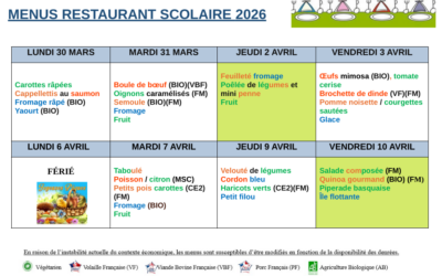 Menus du 30 mars au 10 avril