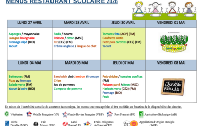 Menus du 27 avril au 8 mai