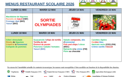 Menus du 11 au 22 mai