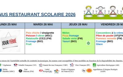 Menus du 25 au 29 mai