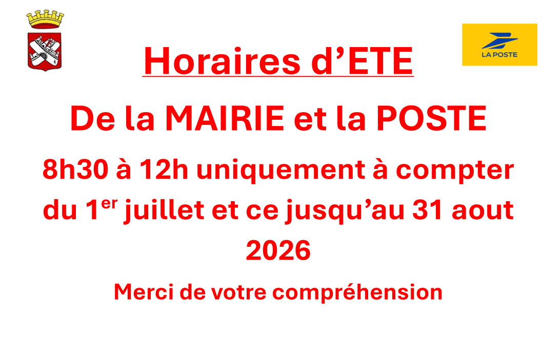 MAIRIE et POSTE : horaires d&rsquo;été