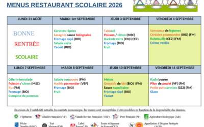Menus du 1er au 11 septembre