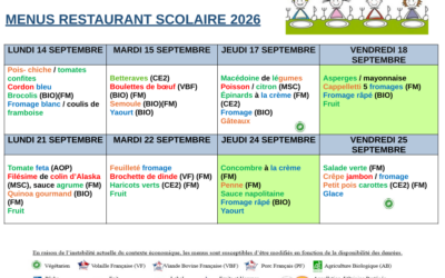 Menus du 14 au 25 septembre